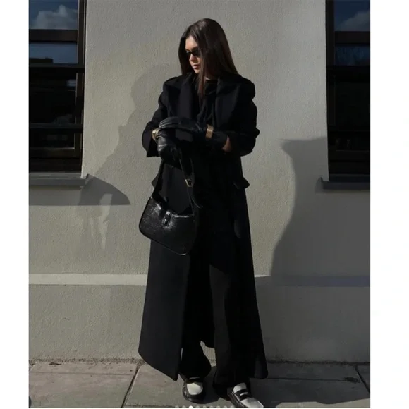 Zara Long wool blend Black Double-Breasted Coat - Picture 6 of 12